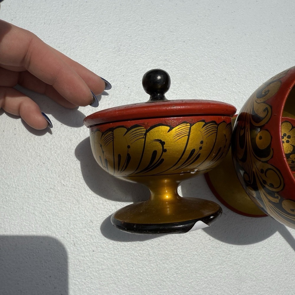 Vintage Russian Khokhloma Trinket Set‎ Swan Goblet - Picture 3 of 8
